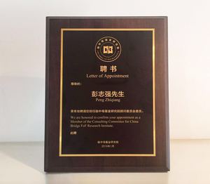 盛景网联董事长、盛景嘉成母基金创始合伙人彭志强授予顾问委员会成员聘任铭牌